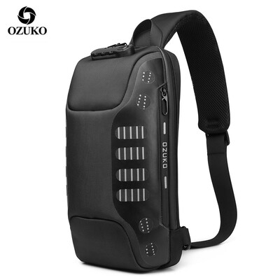 Geanta OZUKO Sling Bag Antifurt pe umar Rucsac impermeabil pentru piept cu port de incarcare USB