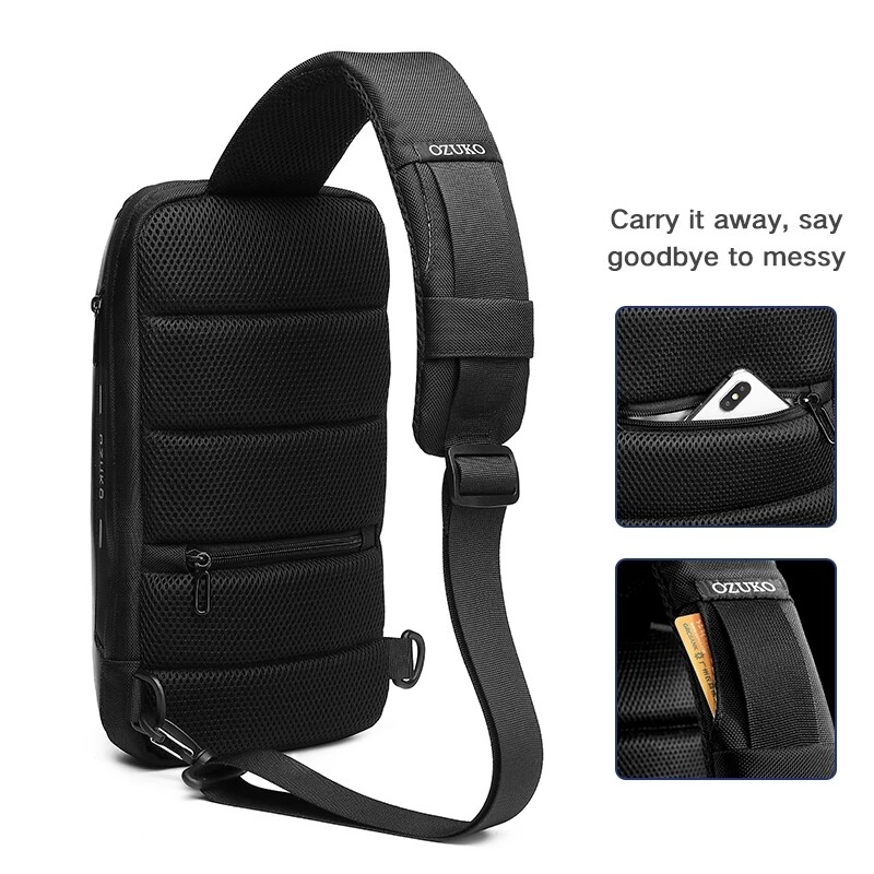 OZUKO Sling Bag Pretzagļu Plecu Crossbody Ūdensizturīga krūšu mugursoma ar USB uzlādes portu