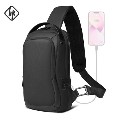 HK lielas ietilpības Crossbody plecu soma vīriešiem biznesa krūšu somas iederas 11 collu spilventiņu ceļojumu somā ar USB uzlādes pieslēgvietu