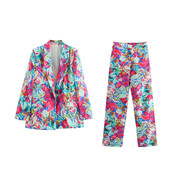 Női szatén mintás ing öltöny Kardigán dzseki hosszú ujjú blézerkabát rugalmas derék alkalmi nadrágok Otthon Tavaszi munka Üzleti viselet