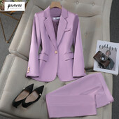 NAVIU purpursarkani uzvalki sievietēm jauns pavasara rudens temperamenta modes plāns ar garām piedurknēm žakete un bikses biroja dāmu darba apģērbs melns