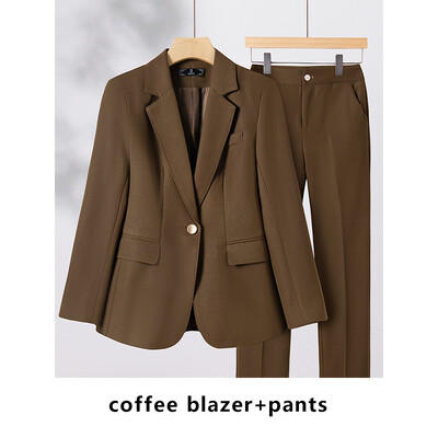 Yitimuceng Costume pentru dama de birou pentru femei, toamna iarna 2023, nou set de 2 piese, cu un singur buton, subțire, cu mânecă lungă și pantaloni