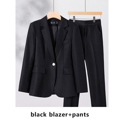 Yitimuceng Costume pentru dama de birou pentru femei, toamna iarna 2023, nou set de 2 piese, cu un singur buton, subțire, cu mânecă lungă și pantaloni