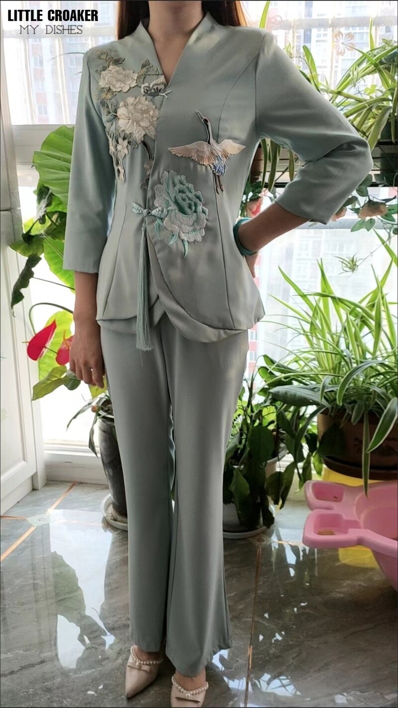 Disainer Hiina taevasinine 2-osaline pükskostüüm pidulikeks pulmadeks Naiste naiste õhtuseks peoks smokingud pidulikud tööriided