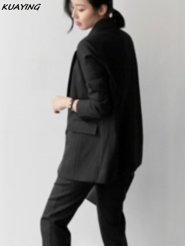 Ženski elegantni formalni poslovni blejzer 2-dijelno odijelo Uredski posao Prugasta jakna Odijelo s hlačama Korejska moda Ženska vintage odjeća Novo
