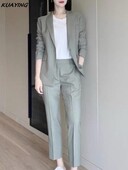 Modni korejski ženski blejzer 2 kom. Elegantne jakne dugih rukava i odijelo s ravnim hlačama Ženska šik poslovna odjeća Novo