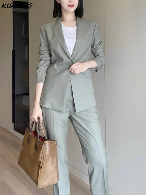 Modni korejski ženski blejzer 2 kom. Elegantne jakne dugih rukava i odijelo s ravnim hlačama Ženska šik poslovna odjeća Novo
