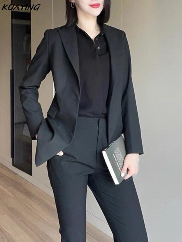 Modni korejski ženski blejzer 2 kom. Elegantne jakne dugih rukava i odijelo s ravnim hlačama Ženska šik poslovna odjeća Novo