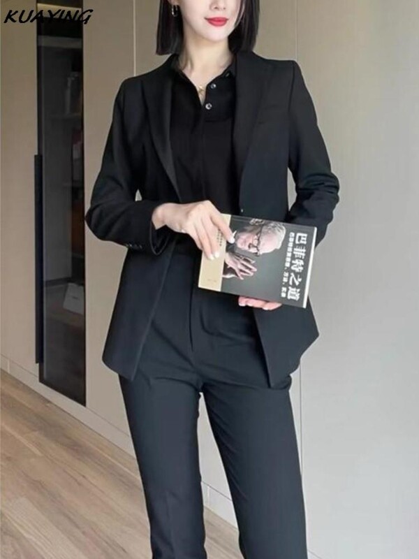 Modni korejski ženski blejzer 2 kom. Elegantne jakne dugih rukava i odijelo s ravnim hlačama Ženska šik poslovna odjeća Novo