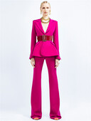Fuchsia formalni komplet odijela za žene s remenom, uski smoking od 2 komada, uključujući jaknu, hlače, remen, uredska poslovna odijela