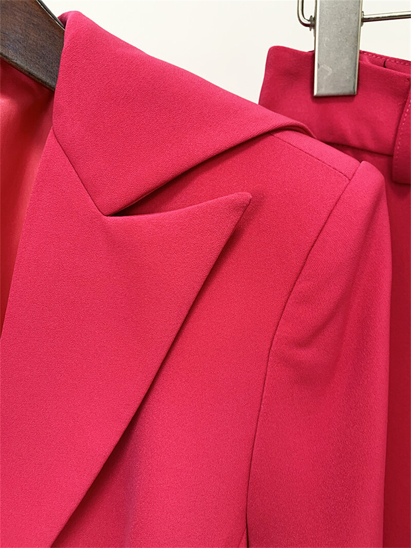 Fuchsia formalni komplet odijela za žene s remenom, uski smoking od 2 komada, uključujući jaknu, hlače, remen, uredska poslovna odijela