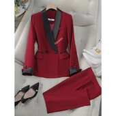 2024. gada jauns, elegants, sarkans, melns sieviešu bikškostīms, biroja dāmu sieviešu darba apģērbs, 2 daļ. komplekts, formāls žakete un bikses