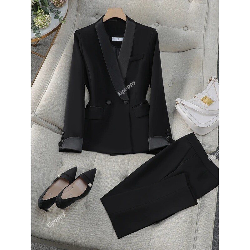 2024. gada jauns, elegants, sarkans, melns sieviešu bikškostīms, biroja dāmu sieviešu darba apģērbs, 2 daļ. komplekts, formāls žakete un bikses