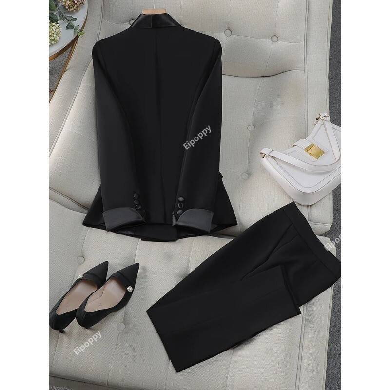 2024. gada jauns, elegants, sarkans, melns sieviešu bikškostīms, biroja dāmu sieviešu darba apģērbs, 2 daļ. komplekts, formāls žakete un bikses