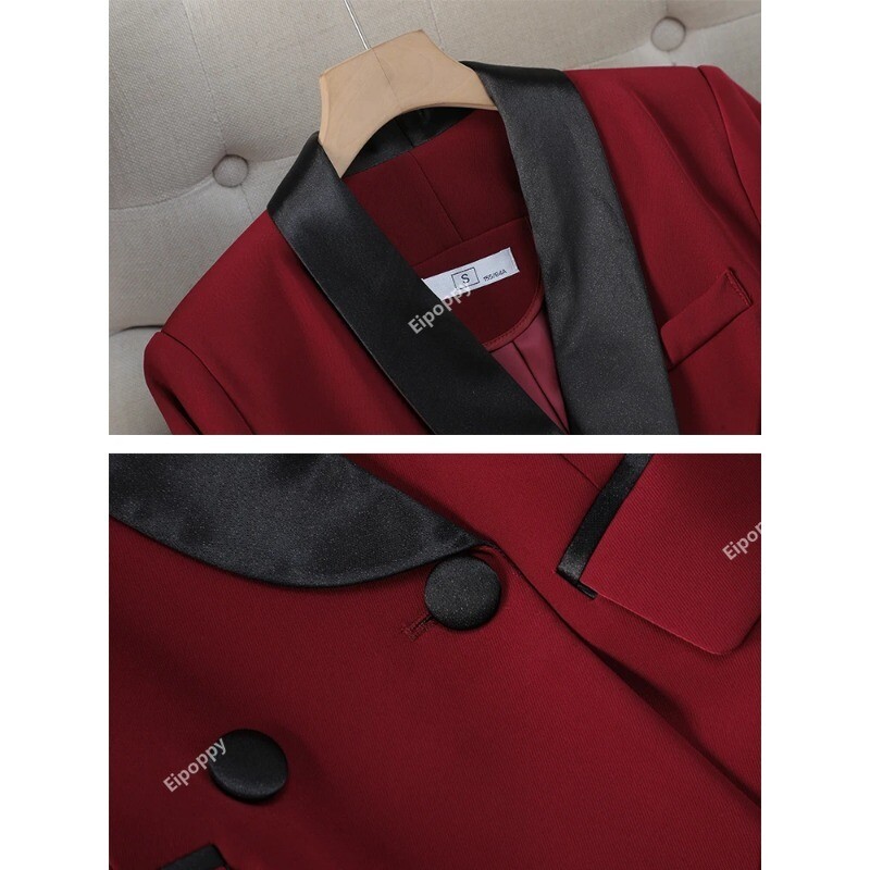 2024. gada jauns, elegants, sarkans, melns sieviešu bikškostīms, biroja dāmu sieviešu darba apģērbs, 2 daļ. komplekts, formāls žakete un bikses