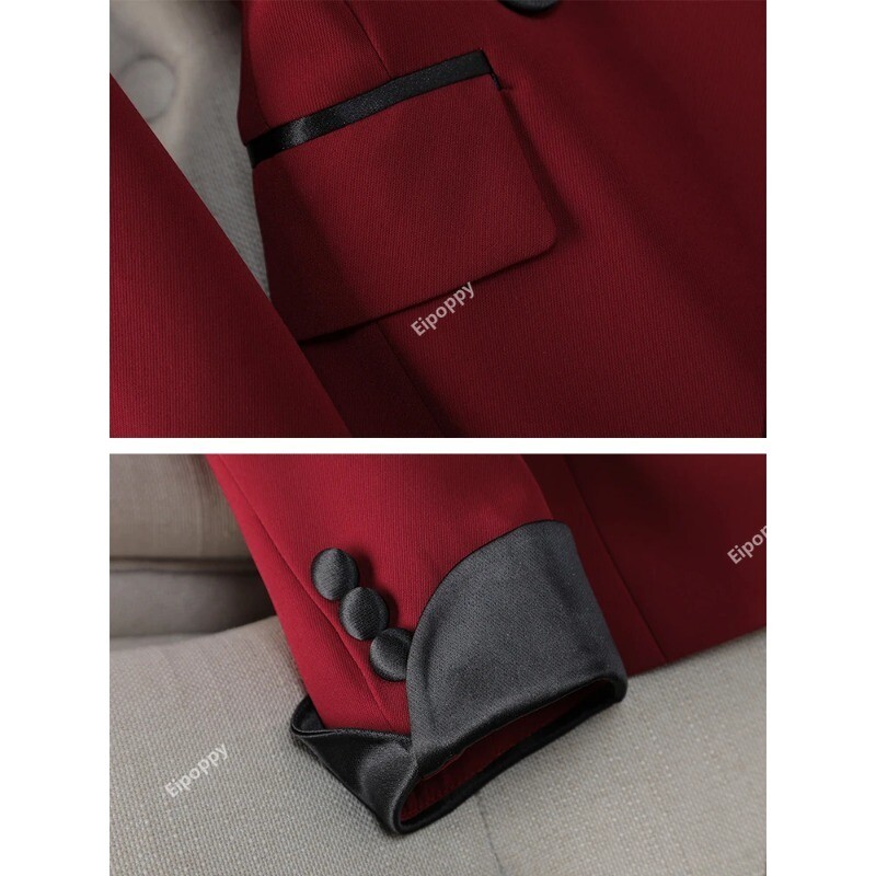 2024. gada jauns, elegants, sarkans, melns sieviešu bikškostīms, biroja dāmu sieviešu darba apģērbs, 2 daļ. komplekts, formāls žakete un bikses