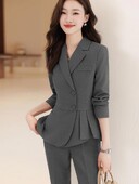 Ženska ležerna odijela Jednobojna jednoredna uredska ženska jakna i široke hlače visokog struka jesen proljeće dvodijelni kompleti