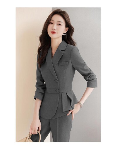 Ženska ležerna odijela Jednobojna jednoredna uredska ženska jakna i široke hlače visokog struka jesen proljeće dvodijelni kompleti