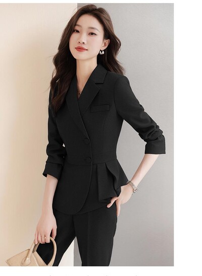 Ženska ležerna odijela Jednobojna jednoredna uredska ženska jakna i široke hlače visokog struka jesen proljeće dvodijelni kompleti