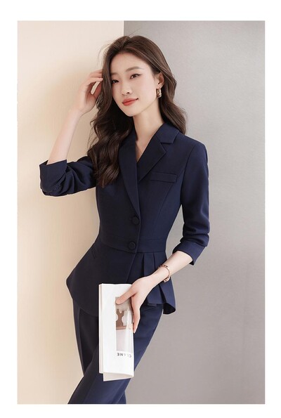 Ženska ležerna odijela Jednobojna jednoredna uredska ženska jakna i široke hlače visokog struka jesen proljeće dvodijelni kompleti