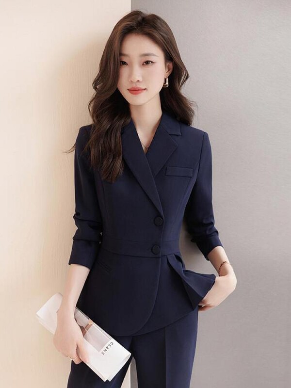 Ženska ležerna odijela Jednobojna jednoredna uredska ženska jakna i široke hlače visokog struka jesen proljeće dvodijelni kompleti