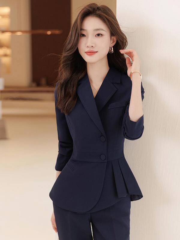 Ženska ležerna odijela Jednobojna jednoredna uredska ženska jakna i široke hlače visokog struka jesen proljeće dvodijelni kompleti