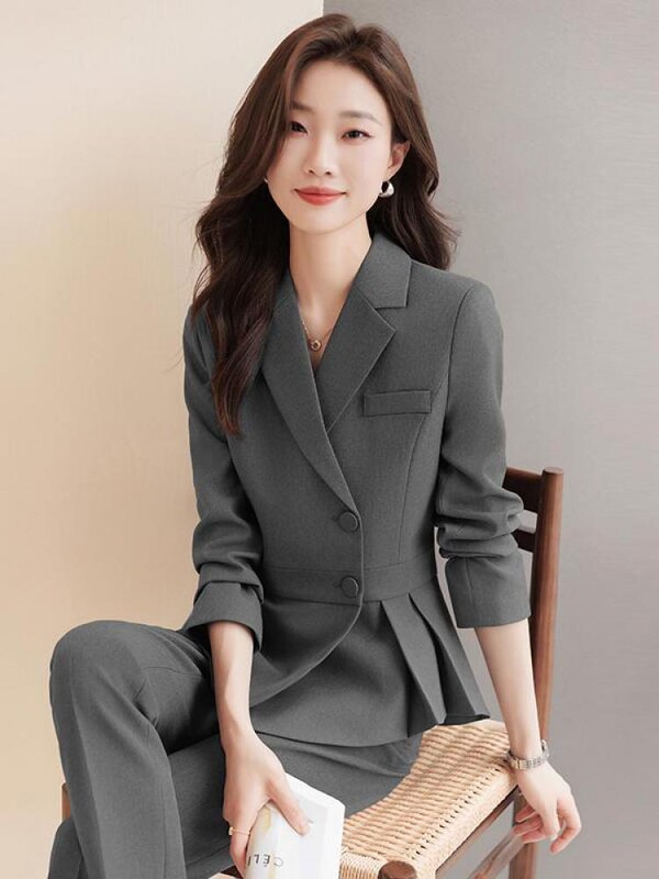 Ženska ležerna odijela Jednobojna jednoredna uredska ženska jakna i široke hlače visokog struka jesen proljeće dvodijelni kompleti