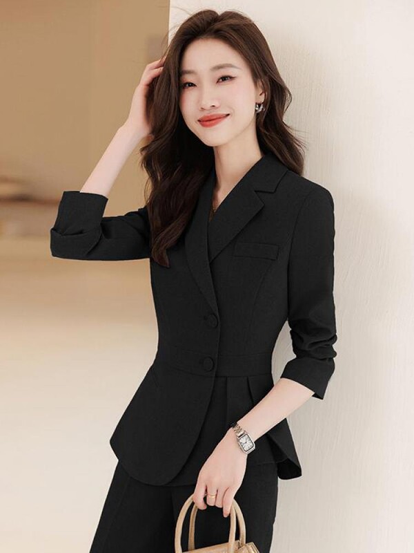 Ženska ležerna odijela Jednobojna jednoredna uredska ženska jakna i široke hlače visokog struka jesen proljeće dvodijelni kompleti