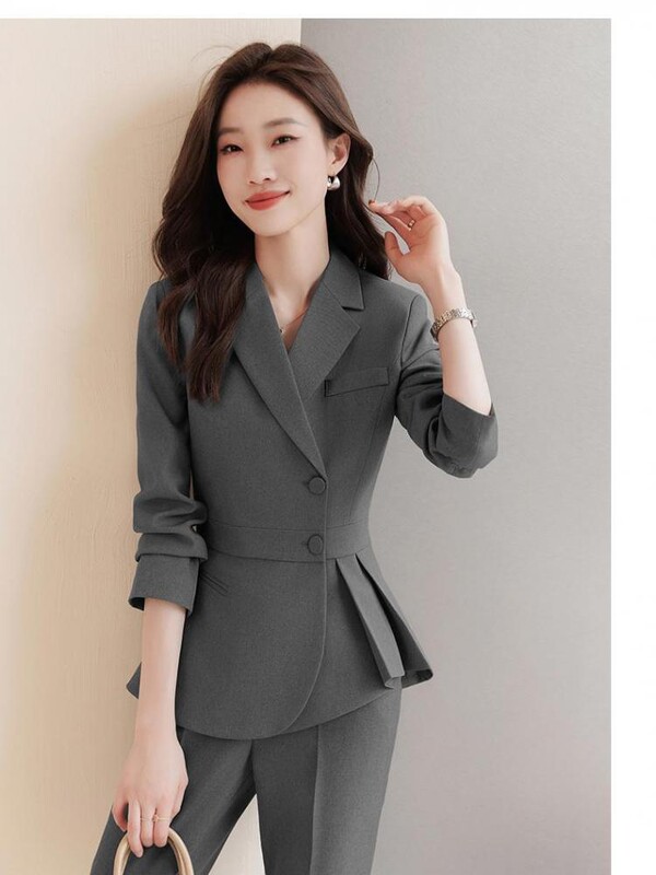 Ženska ležerna odijela Jednobojna jednoredna uredska ženska jakna i široke hlače visokog struka jesen proljeće dvodijelni kompleti