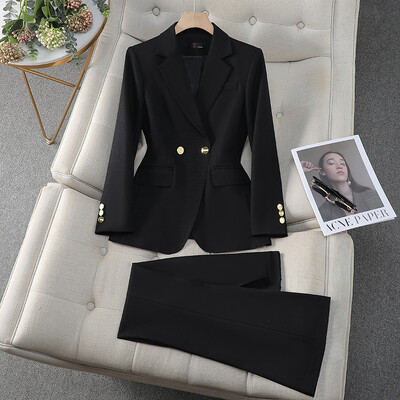 Costum cu pantaloni de înaltă calitate, albastru, roșu, negru, alb, pentru dama