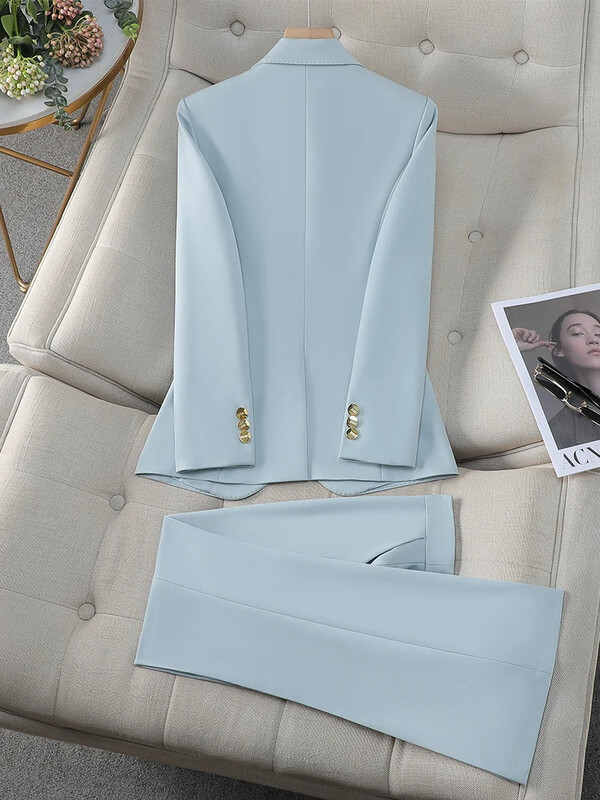 Augstas kvalitātes zils sarkans melns balts sieviešu bikškostīms sieviešu darba apģērbs, cieta jaka un bikšu žakete 2 daļ.