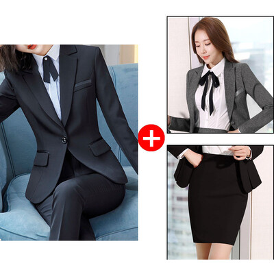 Yitimuceng Slim 4 daļiņu komplekti biroja apģērbam sievietēm, 2023. gada jauns modes žakete ar garām piedurknēm, eleganti vintage zīmuļu bikses, kostīmi ar augstu vidukli