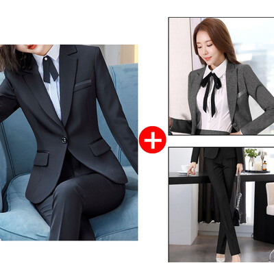 Yitimuceng Slim 4 daļiņu komplekti biroja apģērbam sievietēm, 2023. gada jauns modes žakete ar garām piedurknēm, eleganti vintage zīmuļu bikses, kostīmi ar augstu vidukli