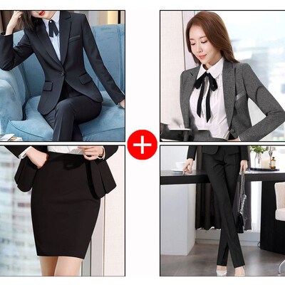 Yitimuceng Slim 4 daļiņu komplekti biroja apģērbam sievietēm, 2023. gada jauns modes žakete ar garām piedurknēm, eleganti vintage zīmuļu bikses, kostīmi ar augstu vidukli