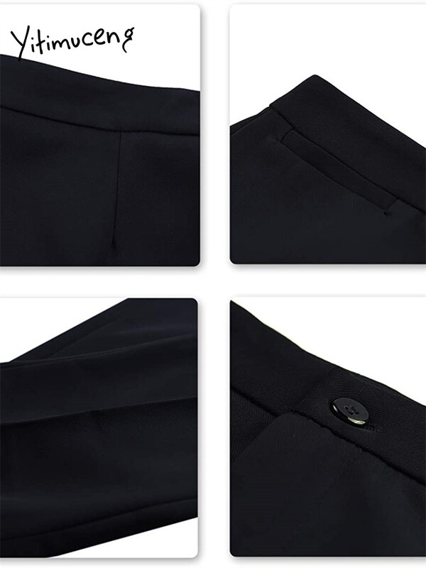 Yitimuceng Slim 4 daļiņu komplekti biroja apģērbam sievietēm, 2023. gada jauns modes žakete ar garām piedurknēm, eleganti vintage zīmuļu bikses, kostīmi ar augstu vidukli