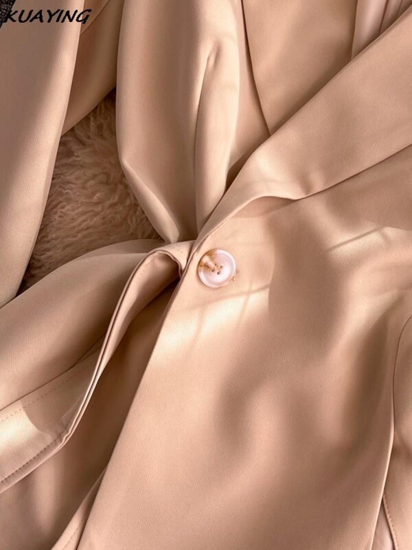 Koreai női öltönyök 2 db, hosszú ujjú blézer, magas derekú, egyenes nadrág Vintage szettek Női divat Irodai női tömör ruhák