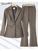 Yitimuceng biroja sieviešu divdaļīgs sieviešu komplekts, 2024. gads, ikdienišķs, masīvs, nolaižams apkakle, vienas pogas žakete ar augstu vidukli.