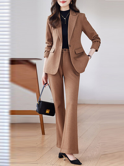 Yitimuceng biroja sieviešu divdaļīgs sieviešu komplekts, 2024. gads, ikdienišķs, masīvs, nolaižams apkakle, vienas pogas žakete ar augstu vidukli.