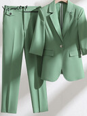 Yitimuceng tri četvrtine uredske odjeće Komplet ženskih odijela 2023 Klasični sakoi s jednim gumbom s urezanim ovratnikom + odijela s hlačama visokog struka
