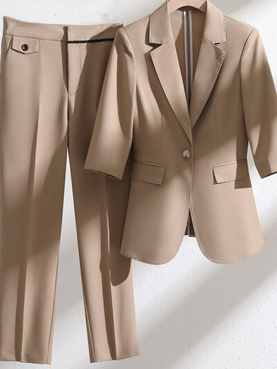 Yitimuceng tri četvrtine uredske odjeće Komplet ženskih odijela 2023 Klasični sakoi s jednim gumbom s urezanim ovratnikom + odijela s hlačama visokog struka