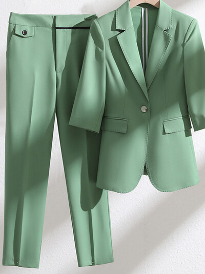 Yitimuceng tri četvrtine uredske odjeće Komplet ženskih odijela 2023 Klasični sakoi s jednim gumbom s urezanim ovratnikom + odijela s hlačama visokog struka
