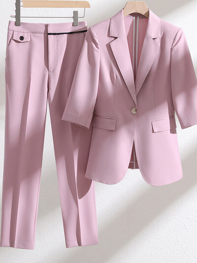 Yitimuceng tri četvrtine uredske odjeće Komplet ženskih odijela 2023 Klasični sakoi s jednim gumbom s urezanim ovratnikom + odijela s hlačama visokog struka