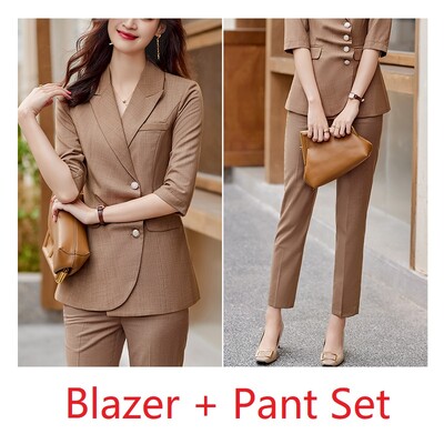 Modes zils žakete sieviešu biznesa kostīmi bikšu un jaku komplekti biroja dāmu darba formas tērpi bikškostīmi OL