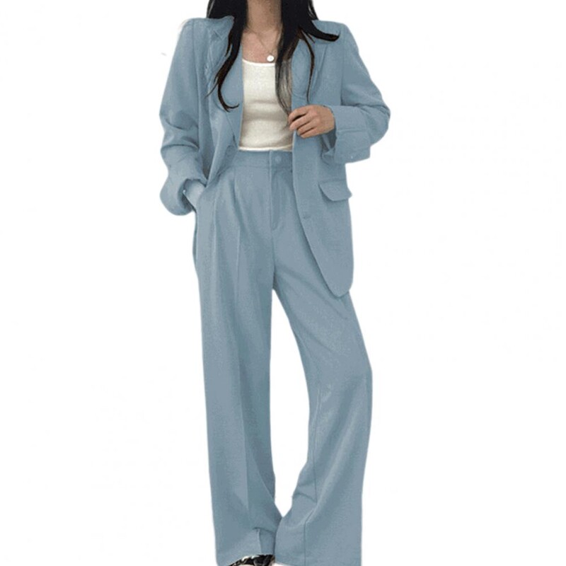 2 bucăți/set ținută pentru femei blazer haină pantaloni set cu un singur piept cu pantaloni de lungime mijlocie jachetă cu picior lat ținută pentru damă costum formal