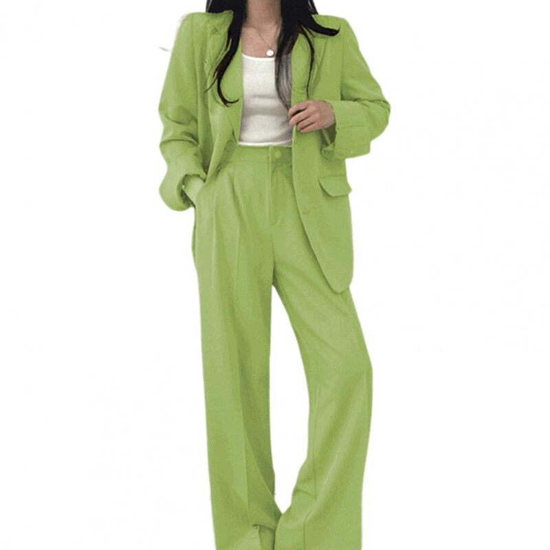 2 bucăți/set ținută pentru femei blazer haină pantaloni set cu un singur piept cu pantaloni de lungime mijlocie jachetă cu picior lat ținută pentru damă costum formal