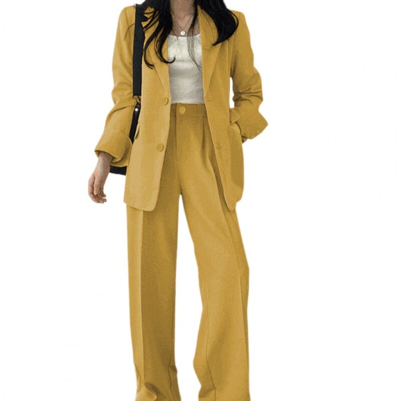 2 bucăți/set ținută pentru femei blazer haină pantaloni set cu un singur piept cu pantaloni de lungime mijlocie jachetă cu picior lat ținută pentru damă costum formal