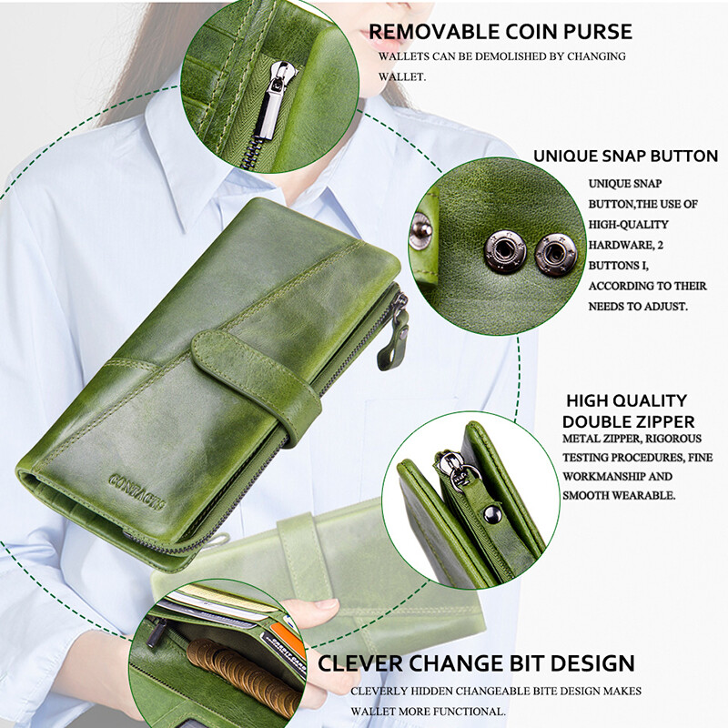 Kontaktov novi novčanik od prave kože, modna torbica za kovanice za žene, žene, dugi novčanici s spojkom i torbicama za mobitel Držač kartica