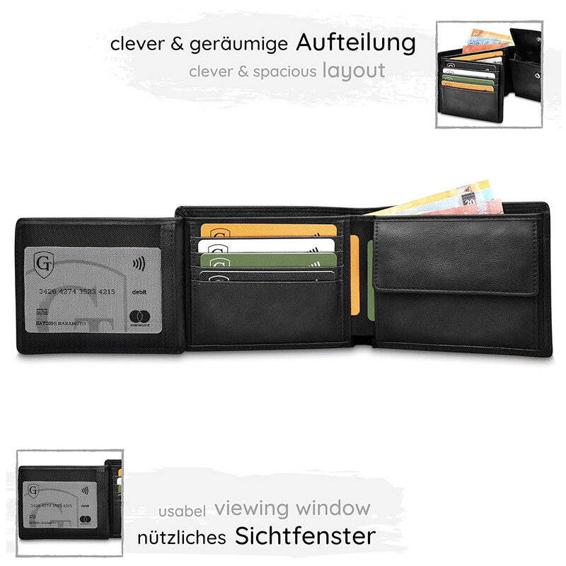 Liels klasisks augstas kvalitātes dabīgās ādas maks ar monētu nodalījumu RFID NFC aizsardzība, plašs maks vīriešiem un sievietēm