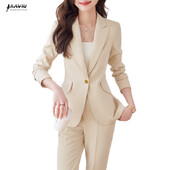 NAVIU Rózsaszín 2 részes készletek forma női 2023 irodai női új egyszemélyes lehajtható galléros blézerek Elegáns nadrágkosztümök sárgabarackfekete