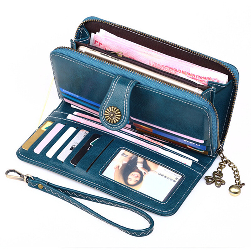 Jauns zīmols Hollow Sieviešu Sajūga Ādas Maks Sieviešu Garš Maks Sieviešu Maks ar rāvējslēdzēju Retro naudas soma Maks iPhone Carteira